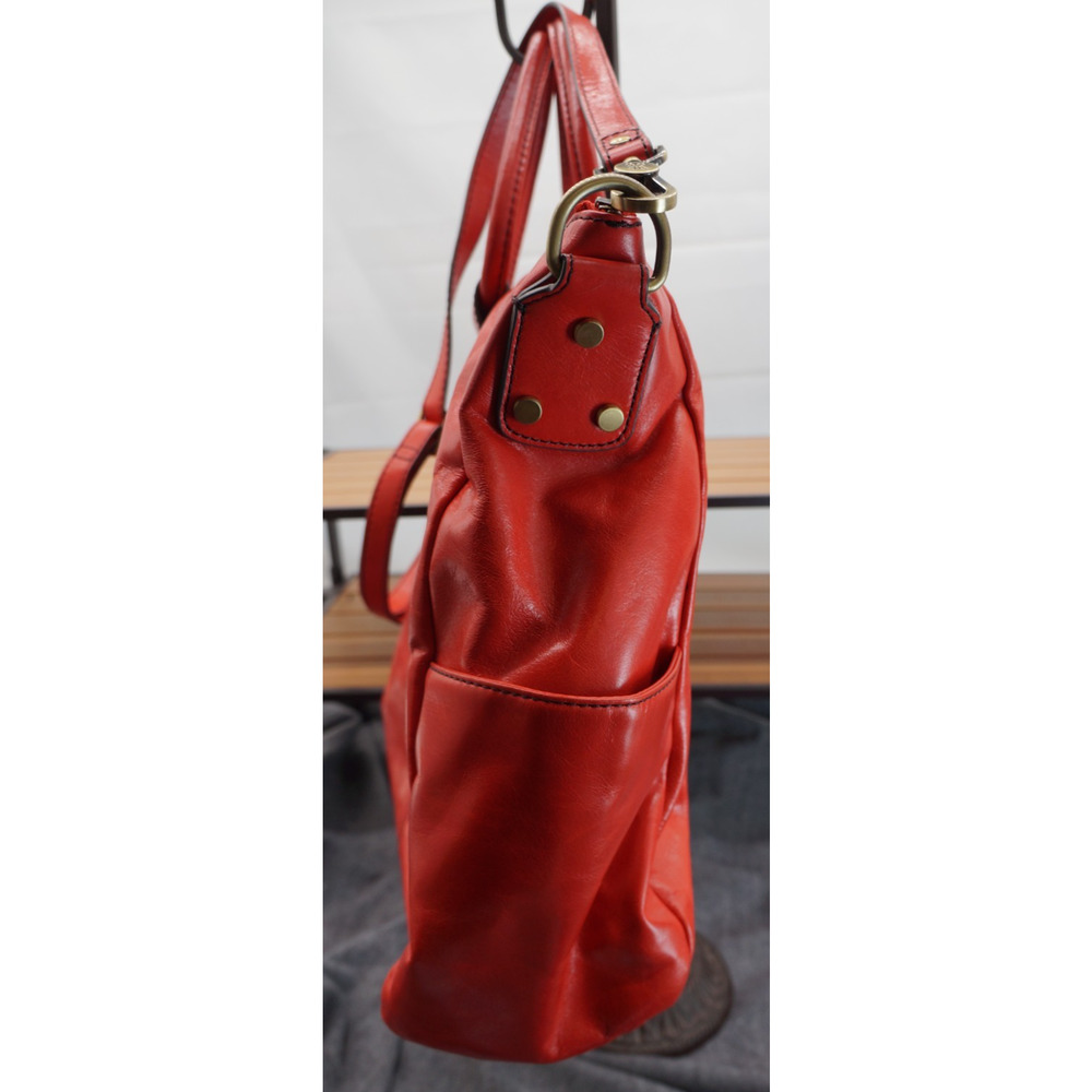 HOBO Sheila Large Satchel Crossbody Shoulder Bag Red Polished Leather Carryall - Picture 7 of 15